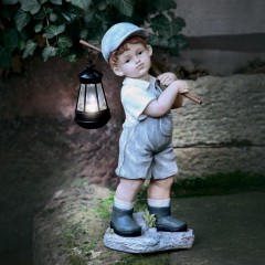 Садовая фигура "Мальчик с фонариком" со светодиодом, высота 42 см